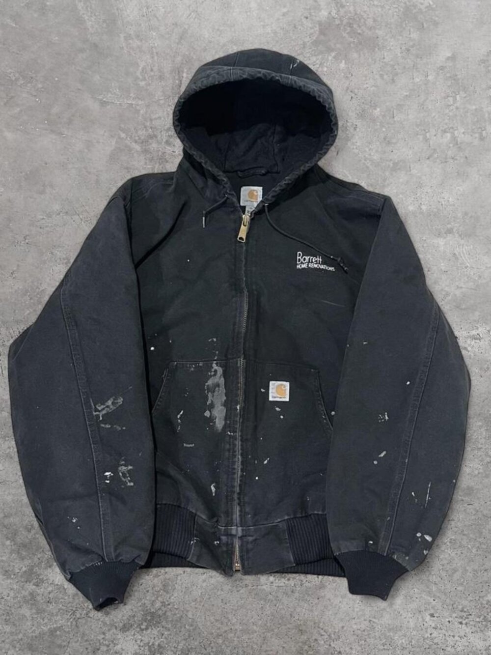 Vintage Black Carhartt jacket quilted hooded Mens XL